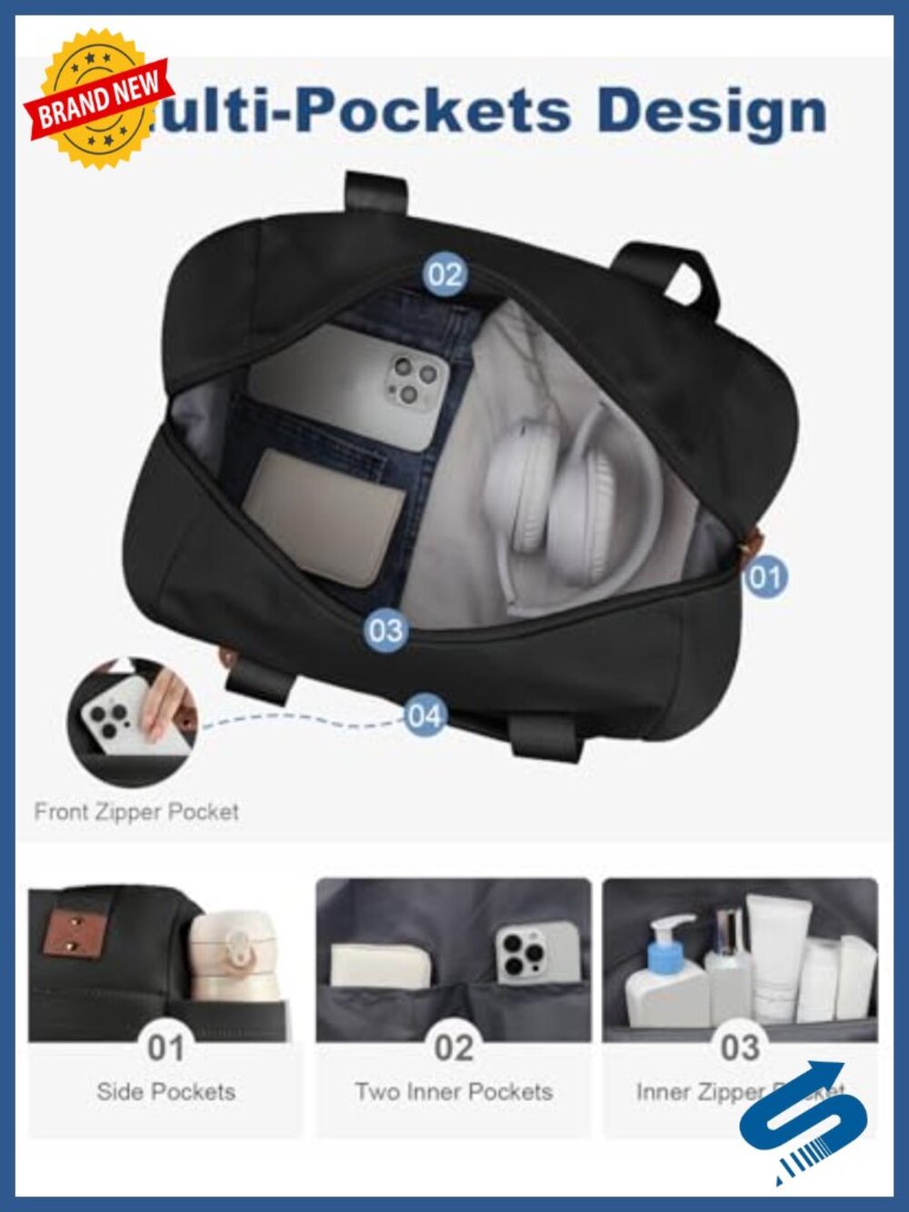 Water Resistant Travel Duffle Bag With Toiletry Bag Removable Strap Carry On View 5